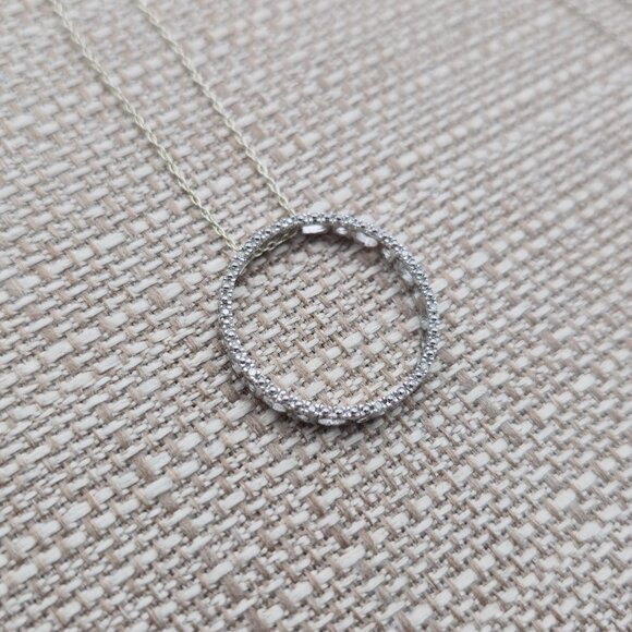 16 Inches Sterling Silver Small Genuine Diamonds Circle Necklace A4216 - Picture 3 of 8